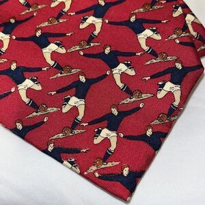 Red Faconnable Men’s Vintage soccer print 100% silk france made retro neck tie